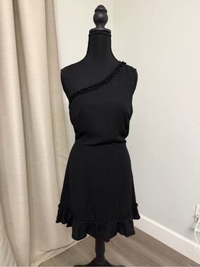 One-Shoulder Black Ruffle Mini Dress